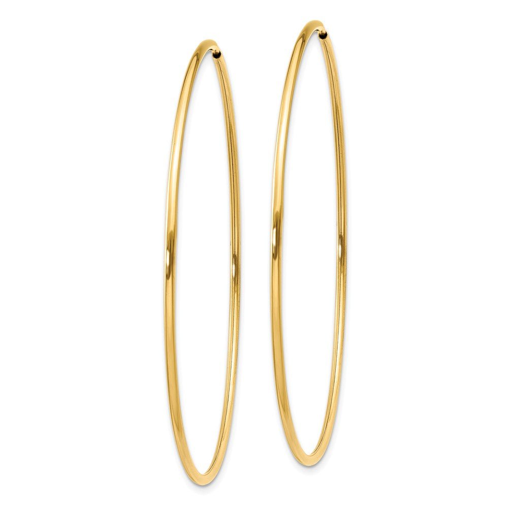 Alternate view of the 1.25mm, 14k Yellow Gold Endless Hoop Earrings, 54mm (2 1/8 Inch) by The Black Bow Jewelry Co.