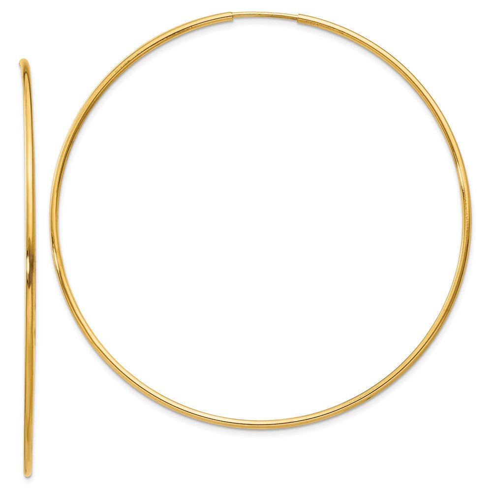 1.25mm, 14k Yellow Gold Endless Hoop Earrings, 60mm (2 3/8 Inch), Item E9375-60 by The Black Bow Jewelry Co.