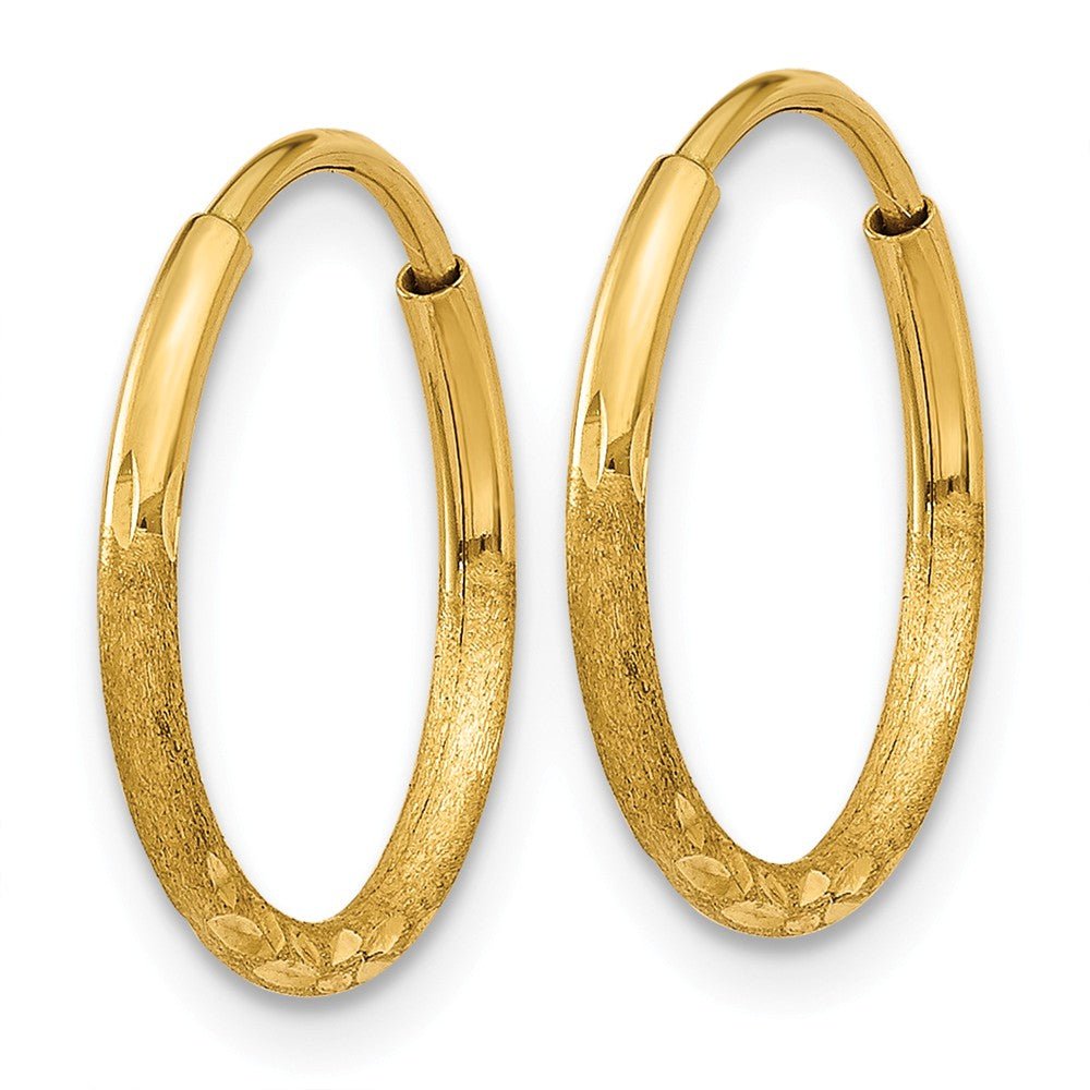 Alternate view of the 1.25mm, 14k Gold, Diamond-cut Endless Hoops, 13mm (1/2 Inch) by The Black Bow Jewelry Co.