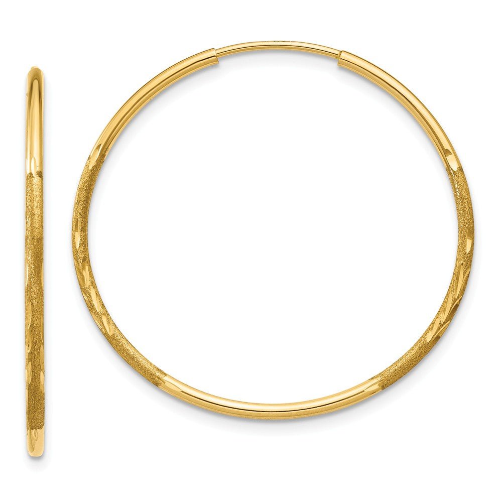 1.25mm, 14k Gold, Diamond-cut Endless Hoops, 28mm (1 1/10 Inch), Item E9377-28 by The Black Bow Jewelry Co.