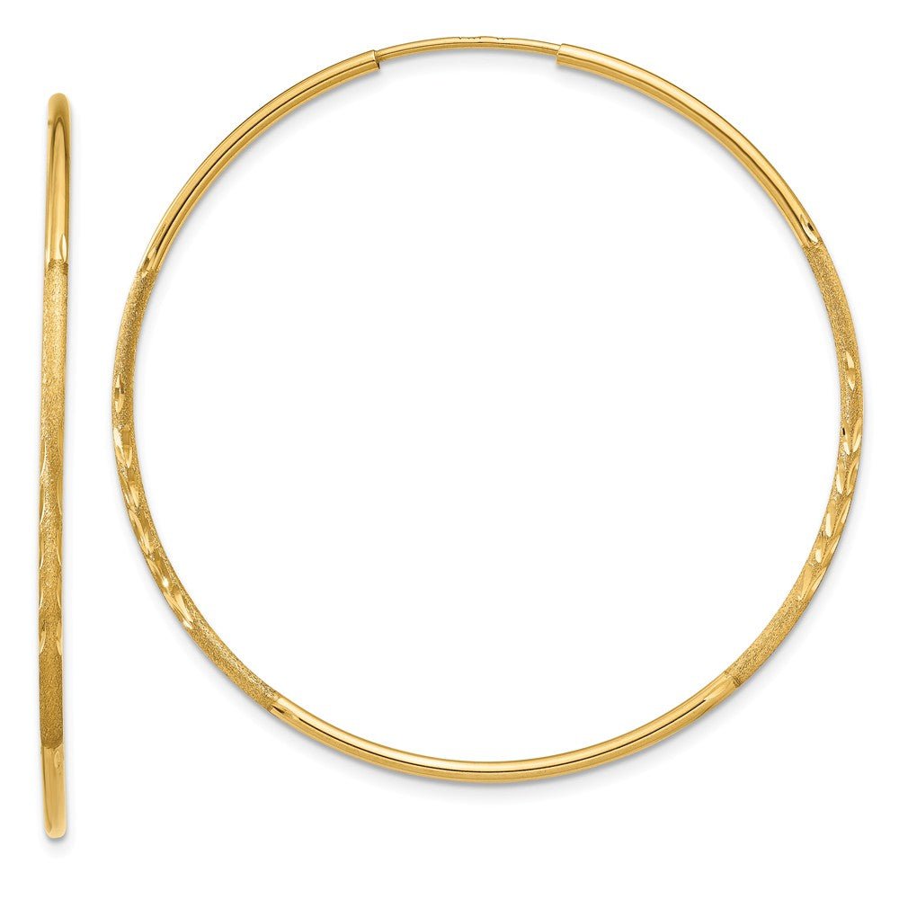 1.25mm, 14k Gold, Diamond-cut Endless Hoops, 42mm (1 5/8 Inch), Item E9378-42 by The Black Bow Jewelry Co.
