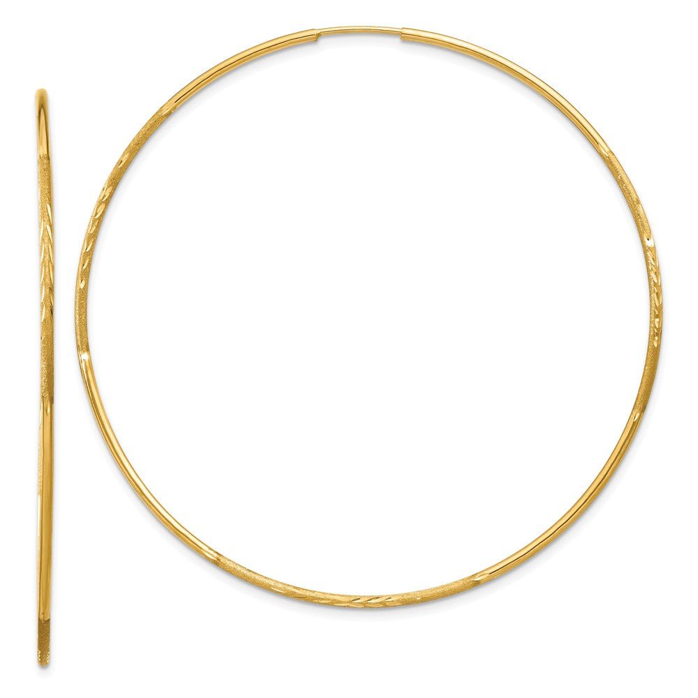 1.25mm, 14k Gold, Diamond-cut Endless Hoops, 60mm (2 3/8 Inch), Item E9378-60 by The Black Bow Jewelry Co.