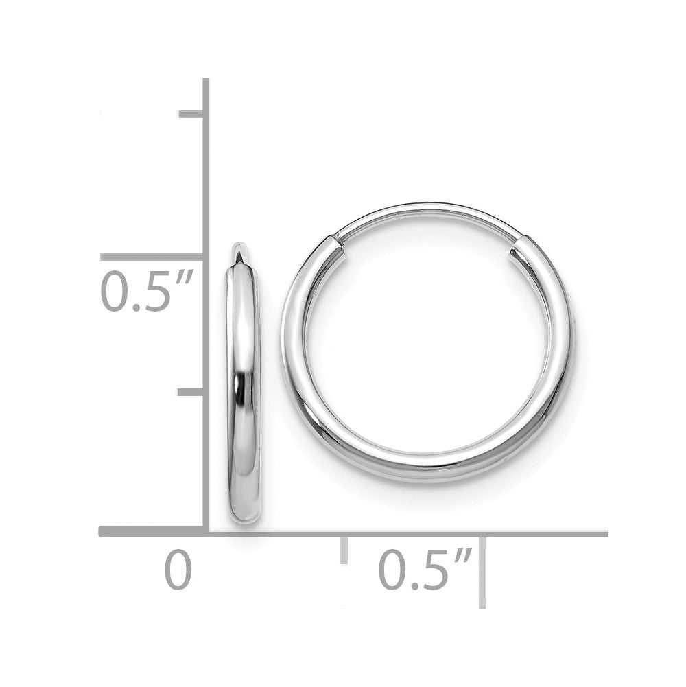 Alternate view of the 1.5mm, 14k White Gold Endless Hoop Earrings, 13mm (1/2 Inch) by The Black Bow Jewelry Co.