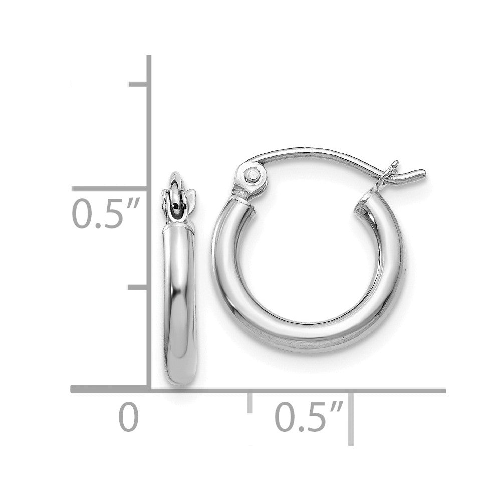 Alternate view of the 2mm, 14k White Gold Classic Round Hoop Earrings, 12mm (7/16 Inch) by The Black Bow Jewelry Co.