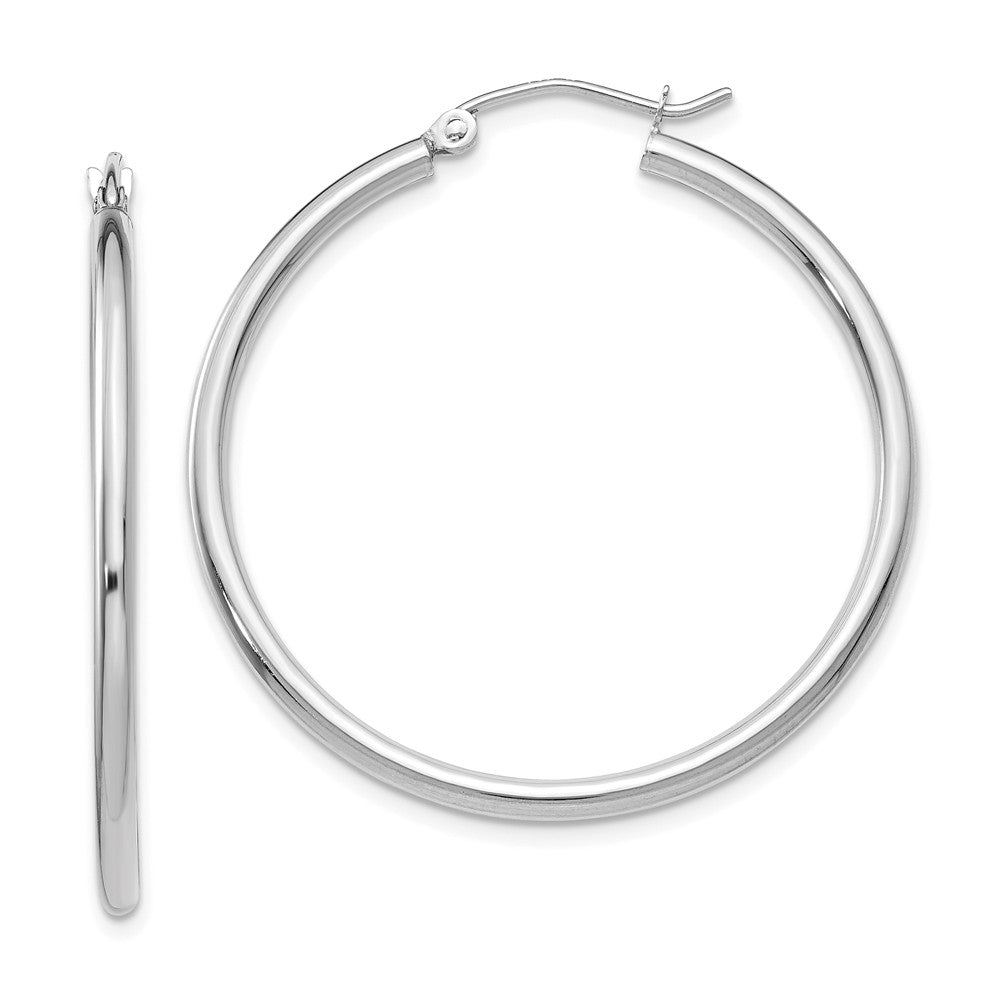 2mm, 14k White Gold Classic Round Hoop Earrings, 35mm (1 3/8 Inch), Item E9385-35 by The Black Bow Jewelry Co.
