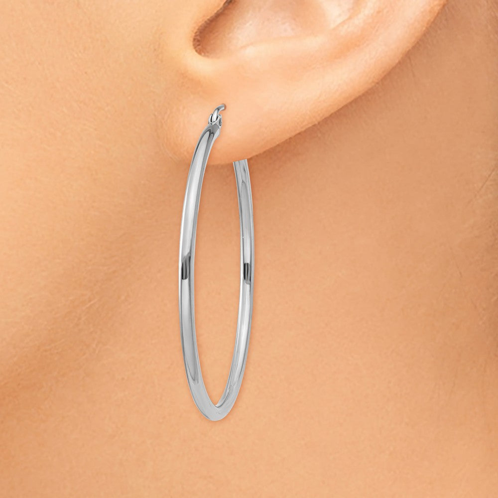 Alternate view of the 2mm, 14k White Gold Classic Round Hoop Earrings, 40mm (1 1/2 Inch) by The Black Bow Jewelry Co.