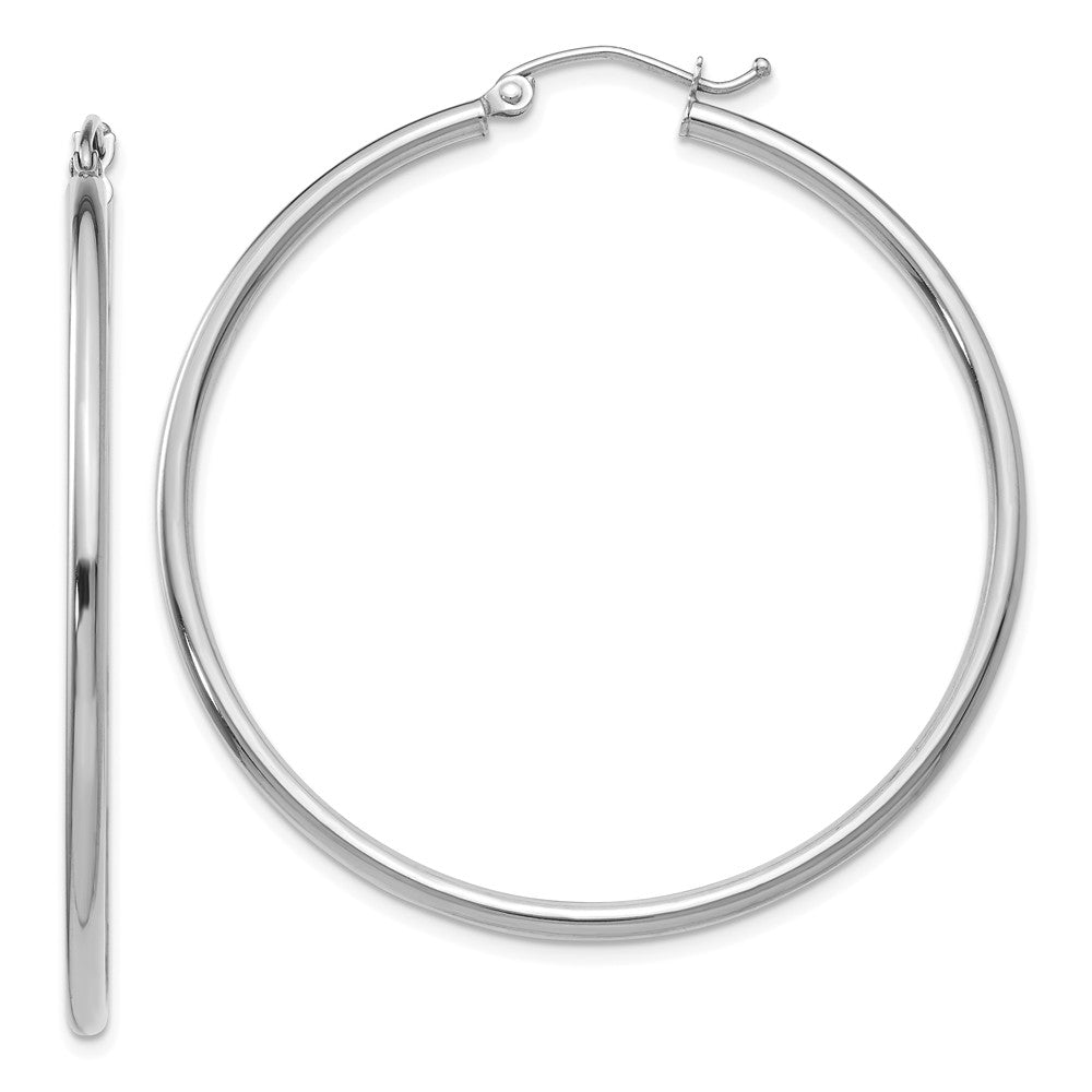 2mm, 14k White Gold Classic Round Hoop Earrings, 45mm (1 3/4 Inch), Item E9386-45 by The Black Bow Jewelry Co.