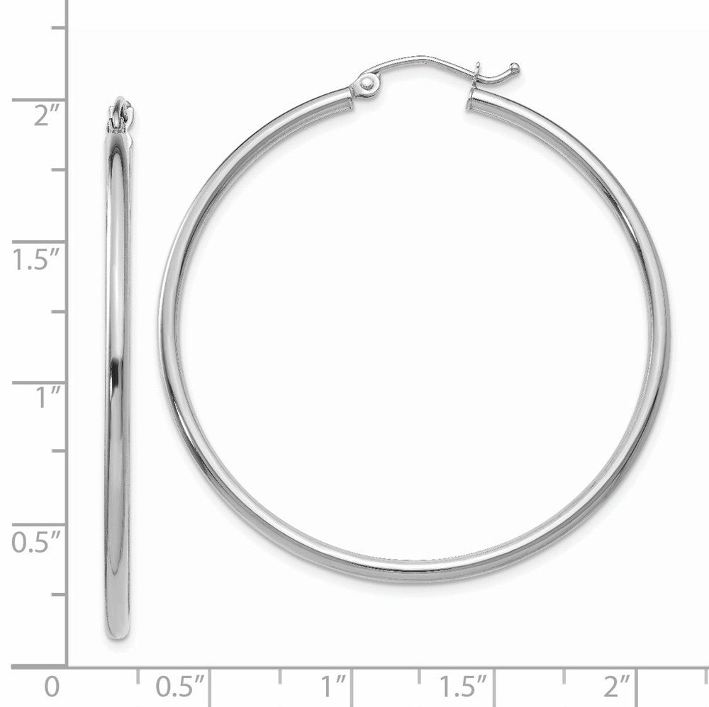 Alternate view of the 2mm, 14k White Gold Classic Round Hoop Earrings, 45mm (1 3/4 Inch) by The Black Bow Jewelry Co.
