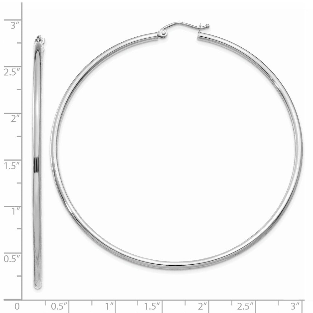 Alternate view of the 2mm, 14k White Gold Classic Round Hoop Earrings, 65mm (2 1/2 Inch) by The Black Bow Jewelry Co.