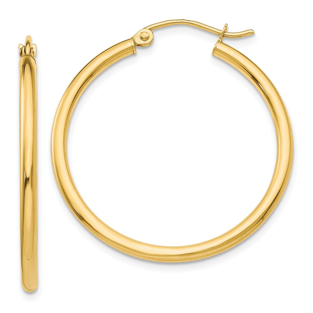 2mm, 14k Yellow Gold Classic Round Hoop Earrings, 30mm (1 1/8 Inch), Item E9388-30 by The Black Bow Jewelry Co.