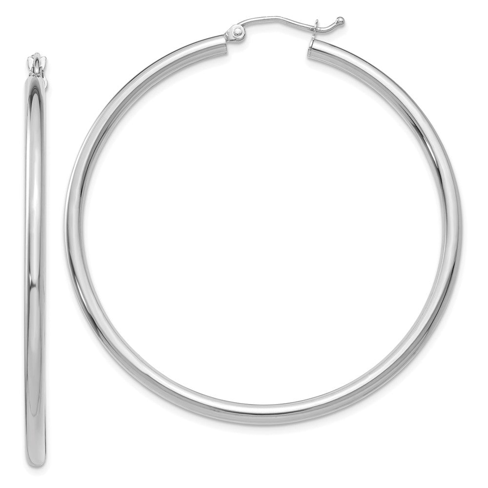 2.5mm, 14k White Gold Classic Round Hoop Earrings, 50mm (1 7/8 Inch), Item E9392-50 by The Black Bow Jewelry Co.