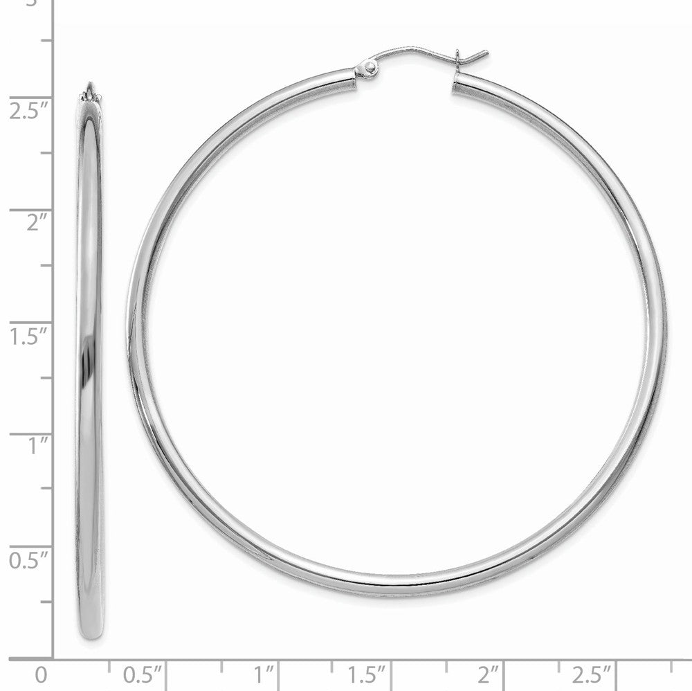 Alternate view of the 2.5mm, 14k White Gold Classic Round Hoop Earrings, 60mm (2 3/8 Inch) by The Black Bow Jewelry Co.