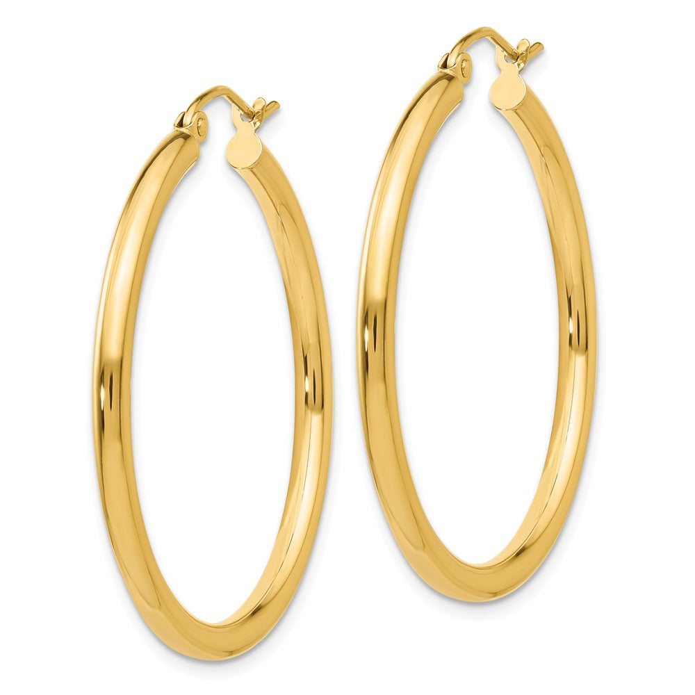 Alternate view of the 2.5mm, 14k Yellow Gold Classic Round Hoop Earrings, 35mm (1 3/8 Inch) by The Black Bow Jewelry Co.