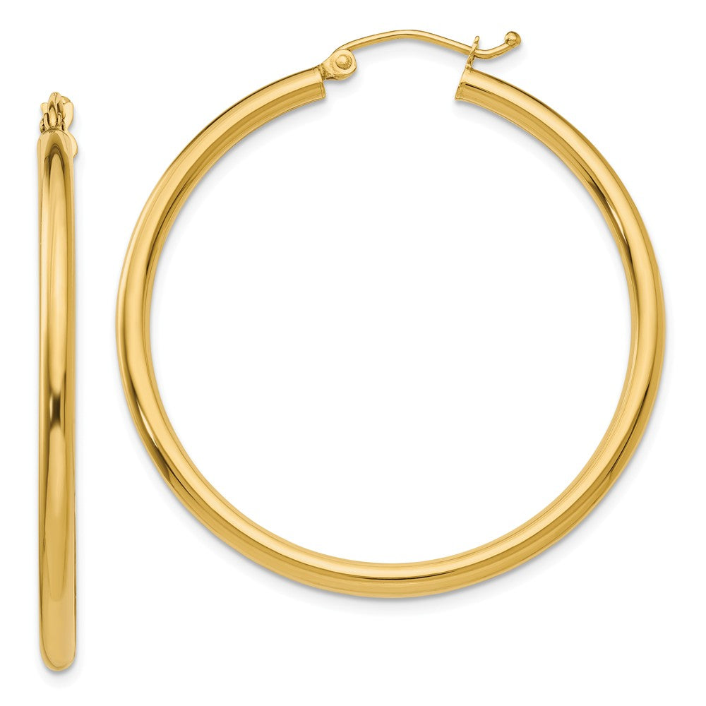 2.5mm, 14k Yellow Gold Classic Round Hoop Earrings, 40mm (1 1/2 Inch), Item E9394-40 by The Black Bow Jewelry Co.