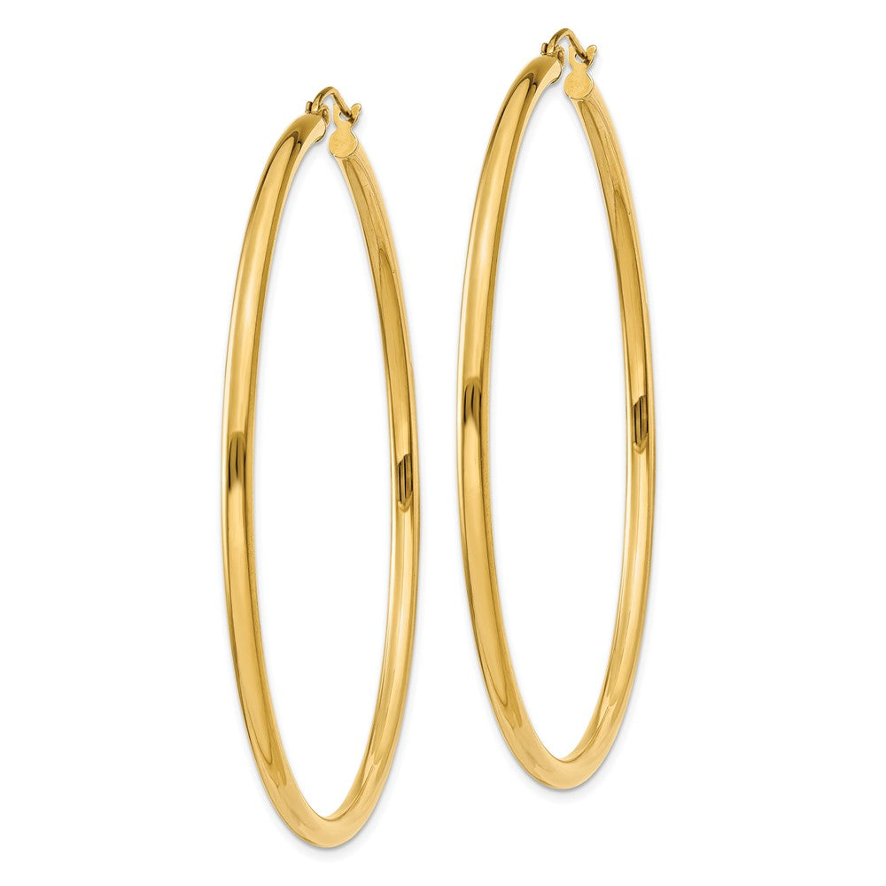 Alternate view of the 2.5mm, 14k Yellow Gold Classic Round Hoop Earrings, 60mm (2 3/8 Inch) by The Black Bow Jewelry Co.