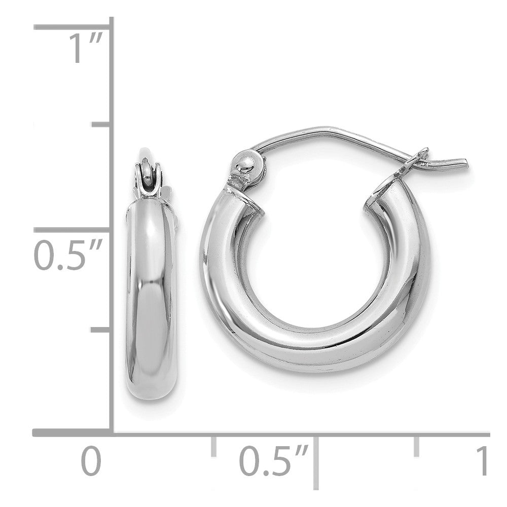Alternate view of the 3mm, 14k White Gold Classic Round Hoop Earrings, 13mm (1/2 Inch) by The Black Bow Jewelry Co.