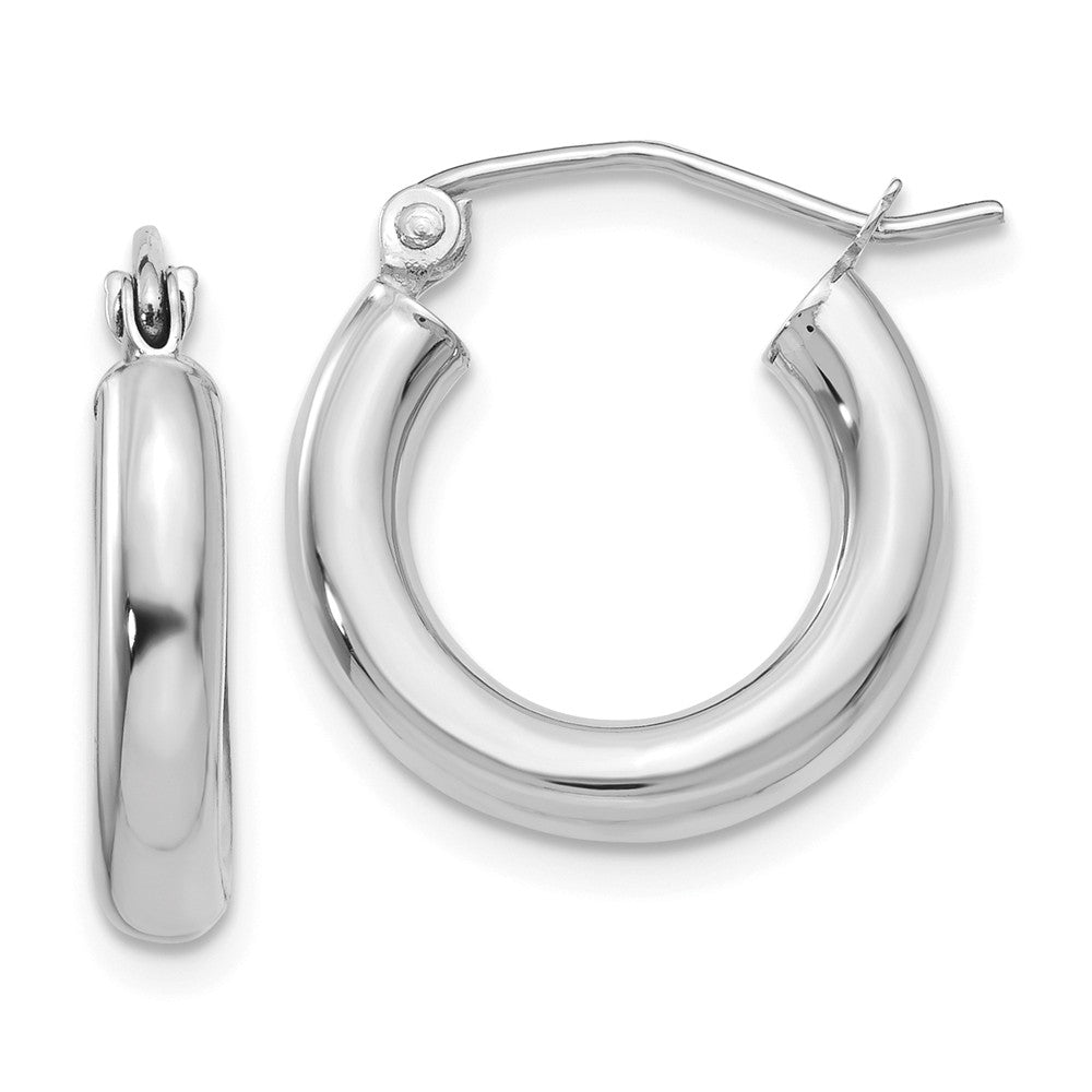 3mm, 14k White Gold Classic Round Hoop Earrings, 15mm (9/16 Inch), Item E9396-15 by The Black Bow Jewelry Co.