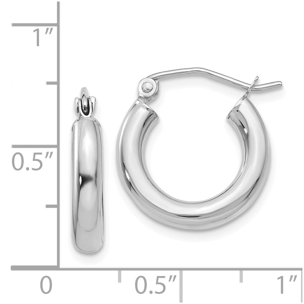 Alternate view of the 3mm, 14k White Gold Classic Round Hoop Earrings, 15mm (9/16 Inch) by The Black Bow Jewelry Co.