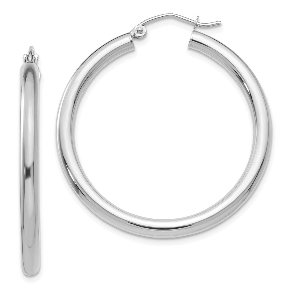 3mm, 14k White Gold Classic Round Hoop Earrings, 35mm (1 3/8 Inch), Item E9397-35 by The Black Bow Jewelry Co.