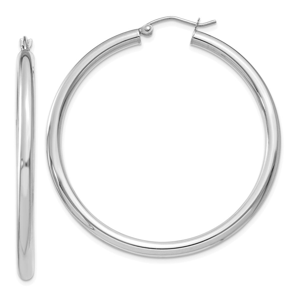 3mm, 14k White Gold Classic Round Hoop Earrings, 45mm (1 3/4 Inch), Item E9398-45 by The Black Bow Jewelry Co.