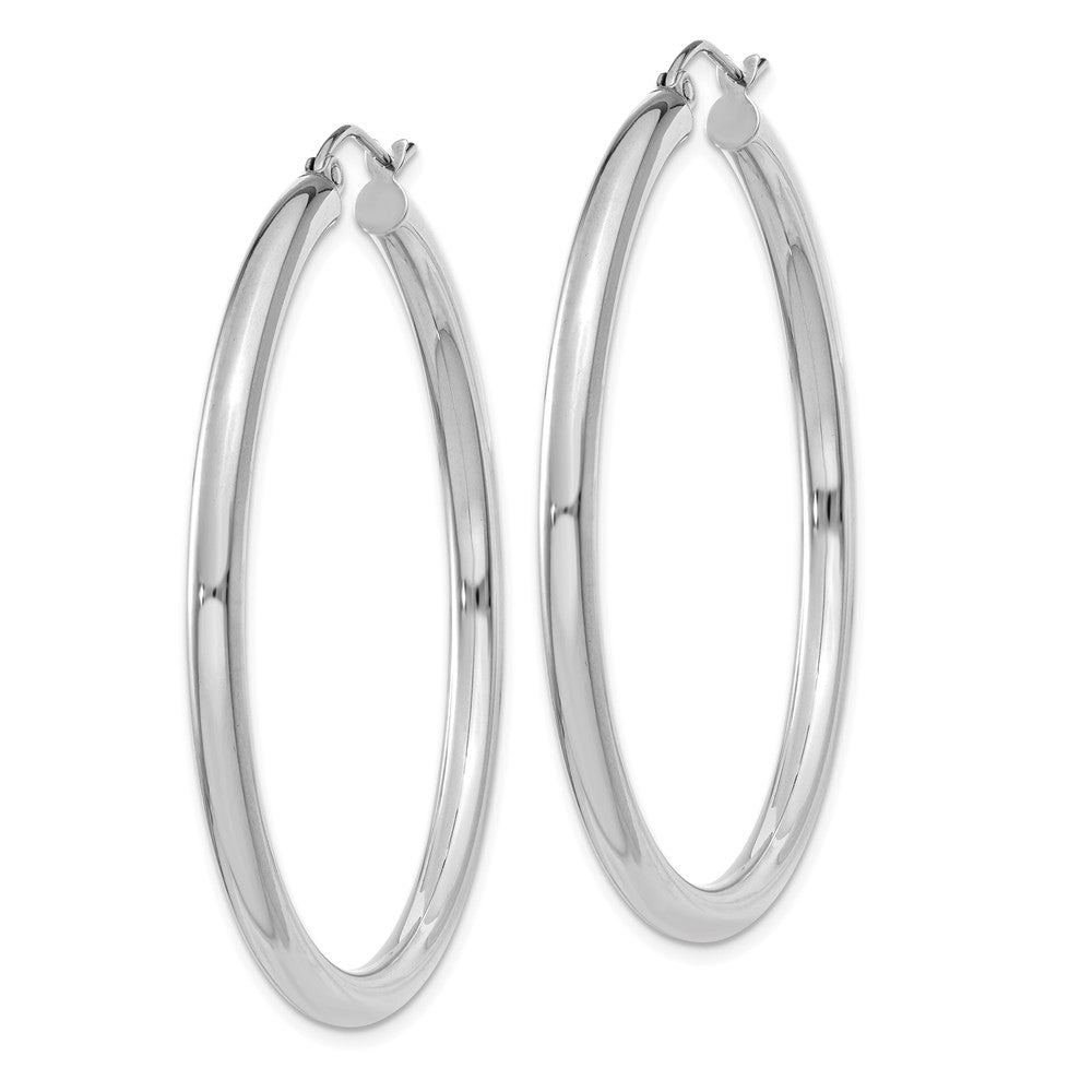 Alternate view of the 3mm, 14k White Gold Classic Round Hoop Earrings, 45mm (1 3/4 Inch) by The Black Bow Jewelry Co.