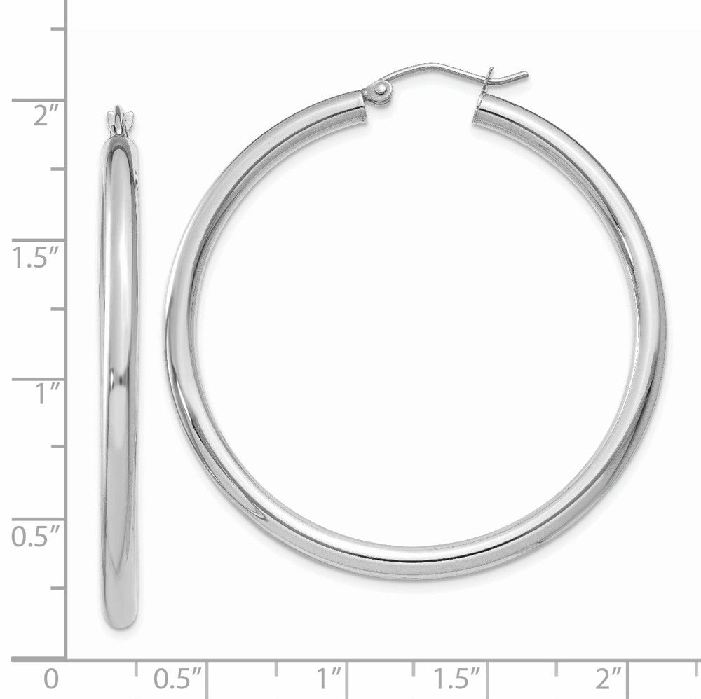 Alternate view of the 3mm, 14k White Gold Classic Round Hoop Earrings, 45mm (1 3/4 Inch) by The Black Bow Jewelry Co.