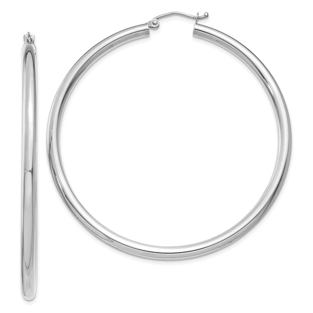 3mm, 14k White Gold Classic Round Hoop Earrings, 55mm (2 1/8 Inch), Item E9398-55 by The Black Bow Jewelry Co.