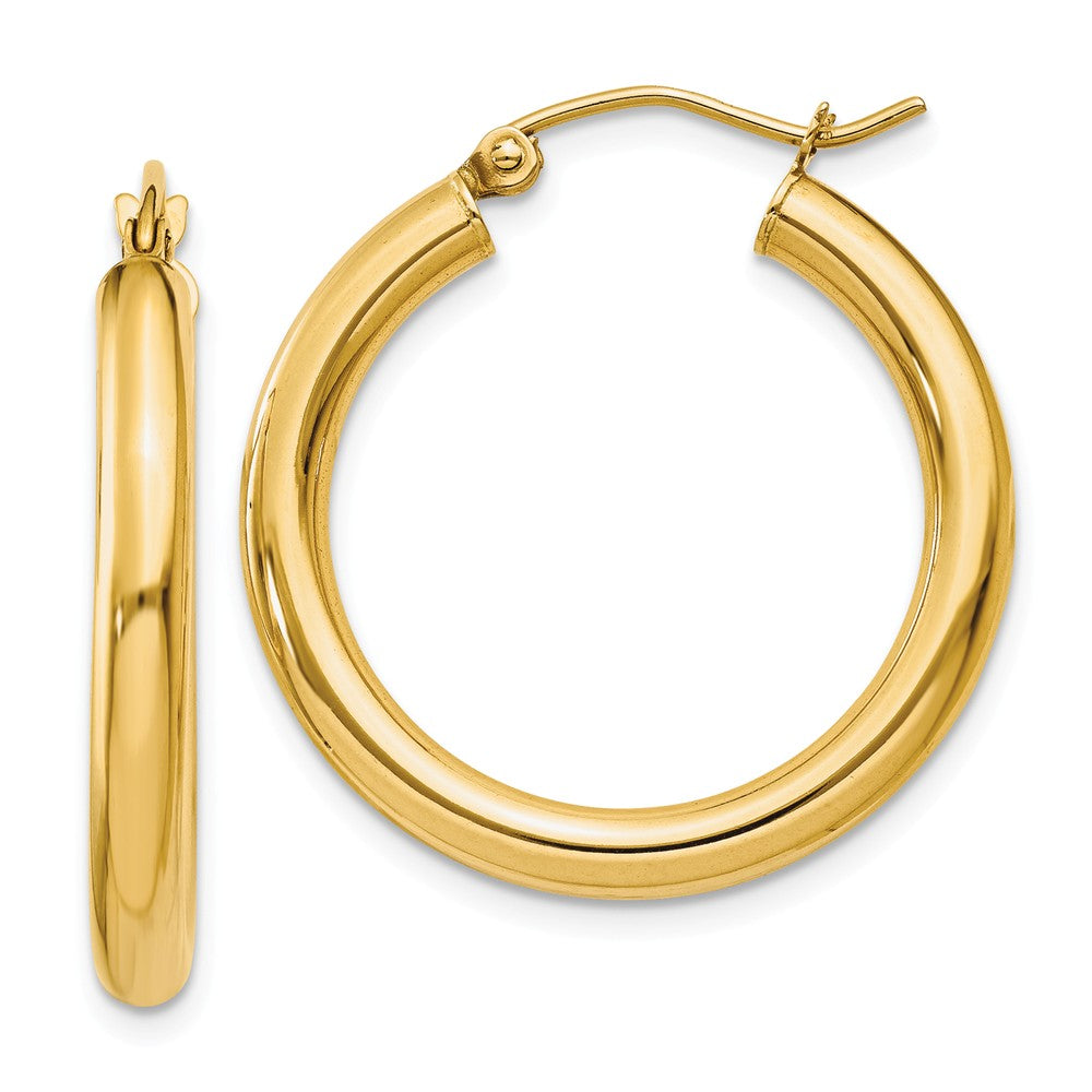 3mm, 14k Yellow Gold Classic Round Hoop Earrings, 25mm (1 Inch), Item E9400-25 by The Black Bow Jewelry Co.