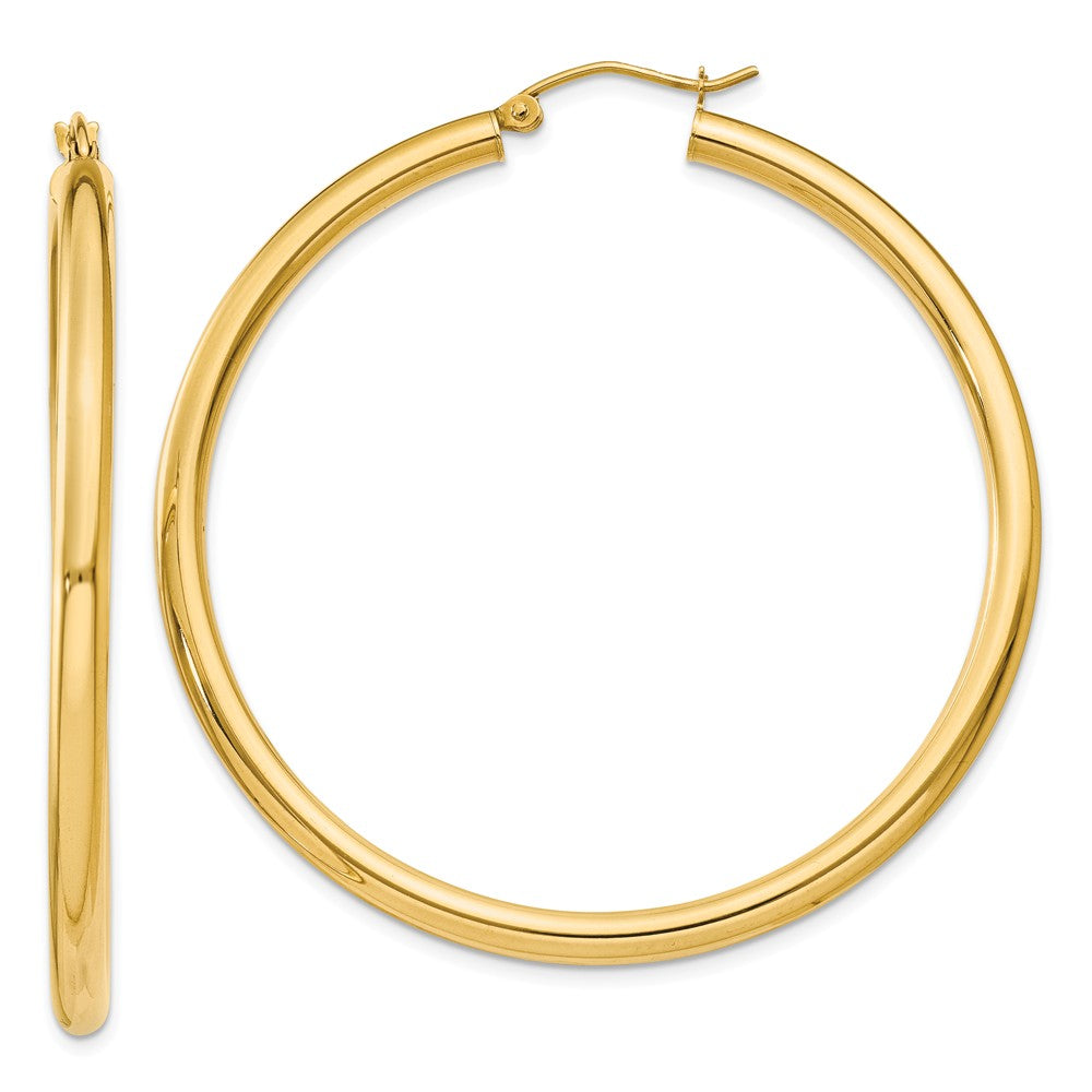 3mm, 14k Yellow Gold Classic Round Hoop Earrings, 50mm (1 7/8 Inch), Item E9401-50 by The Black Bow Jewelry Co.