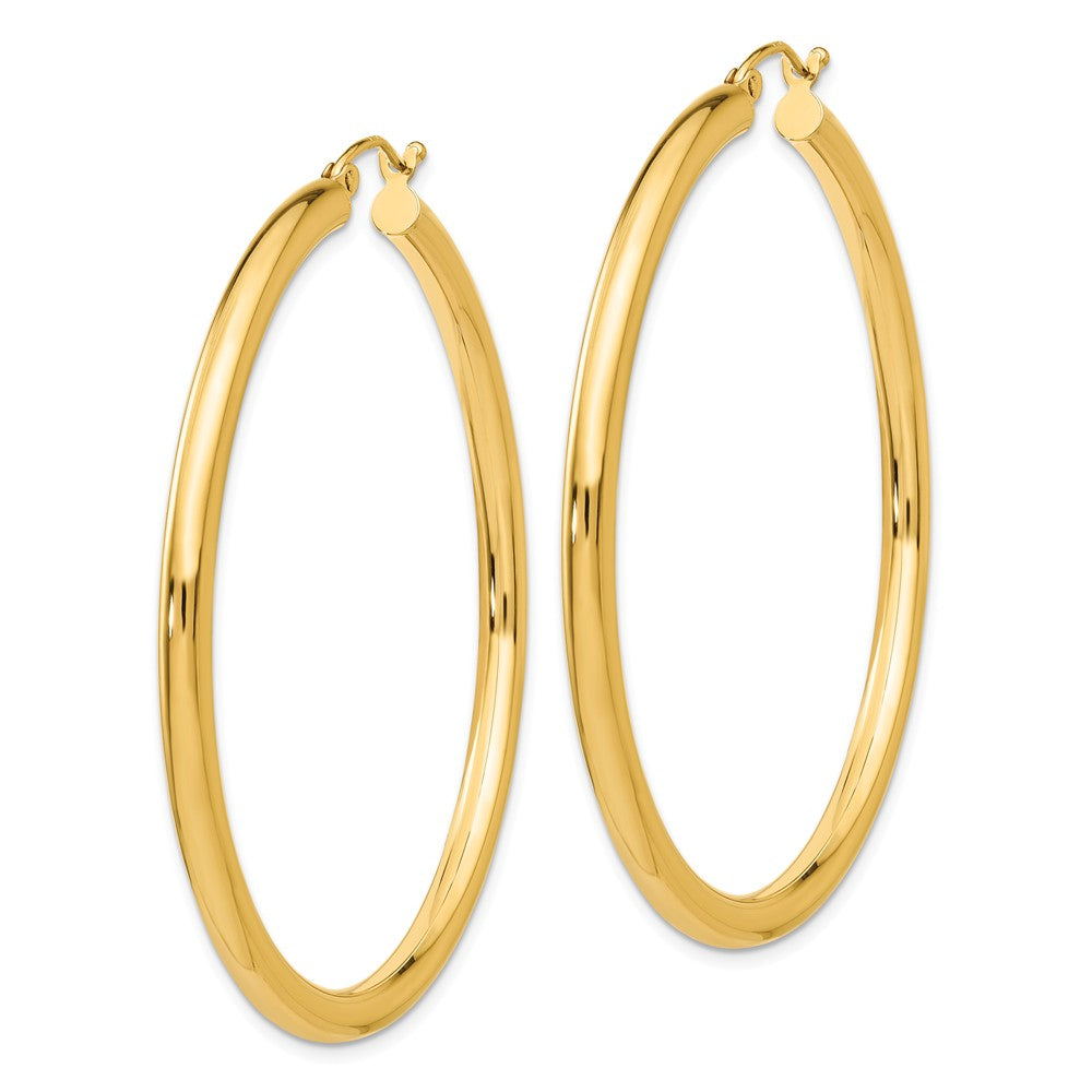Alternate view of the 3mm, 14k Yellow Gold Classic Round Hoop Earrings, 50mm (1 7/8 Inch) by The Black Bow Jewelry Co.