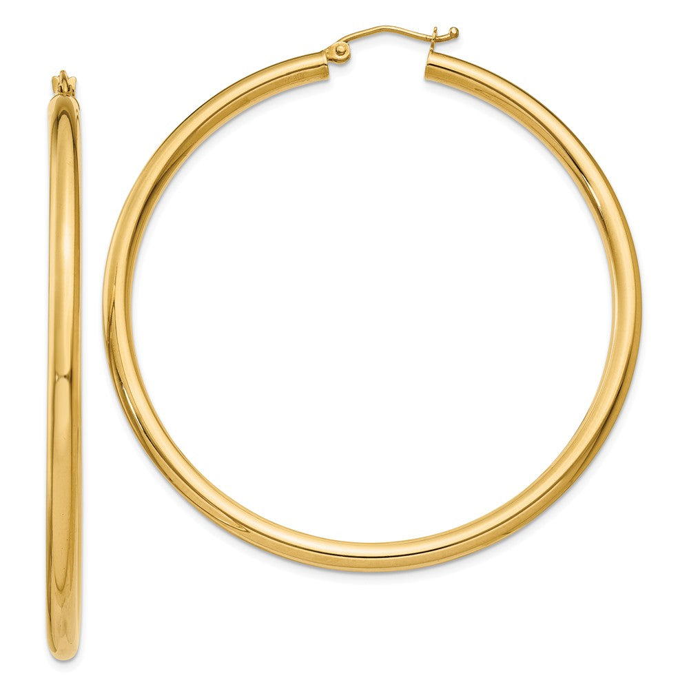 3mm, 14k Yellow Gold Classic Round Hoop Earrings, 55mm (2 1/8 Inch), Item E9401-55 by The Black Bow Jewelry Co.