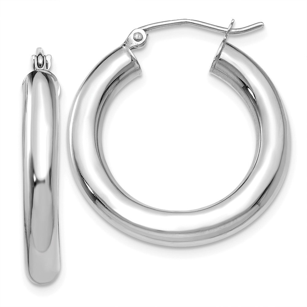 4mm, 14k White Gold Classic Round Hoop Earrings, 25mm (1 Inch), Item E9402-25 by The Black Bow Jewelry Co.