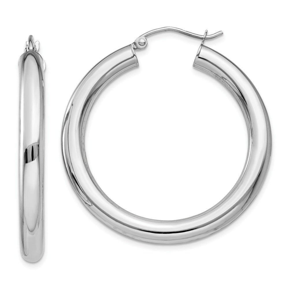 4mm, 14k White Gold Classic Round Hoop Earrings, 35mm (1 3/8 Inch), Item E9402-35 by The Black Bow Jewelry Co.