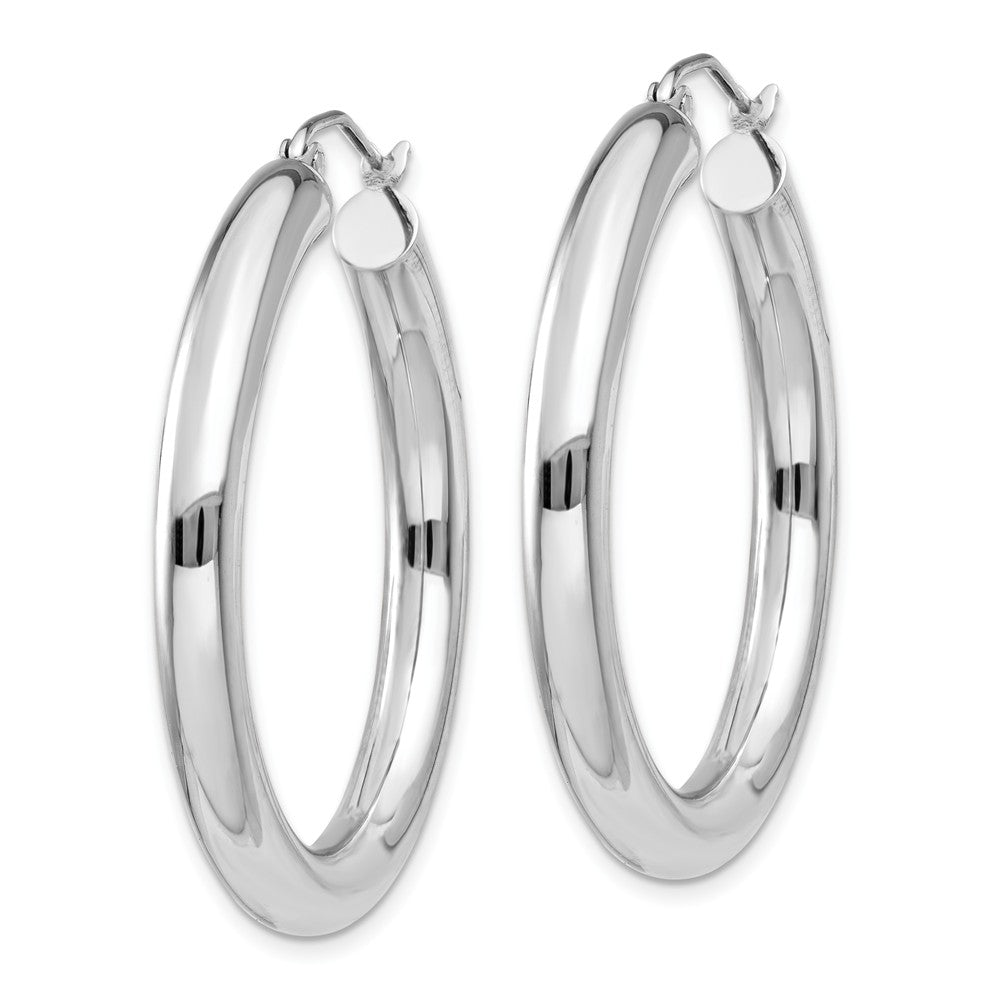 Alternate view of the 4mm, 14k White Gold Classic Round Hoop Earrings, 35mm (1 3/8 Inch) by The Black Bow Jewelry Co.