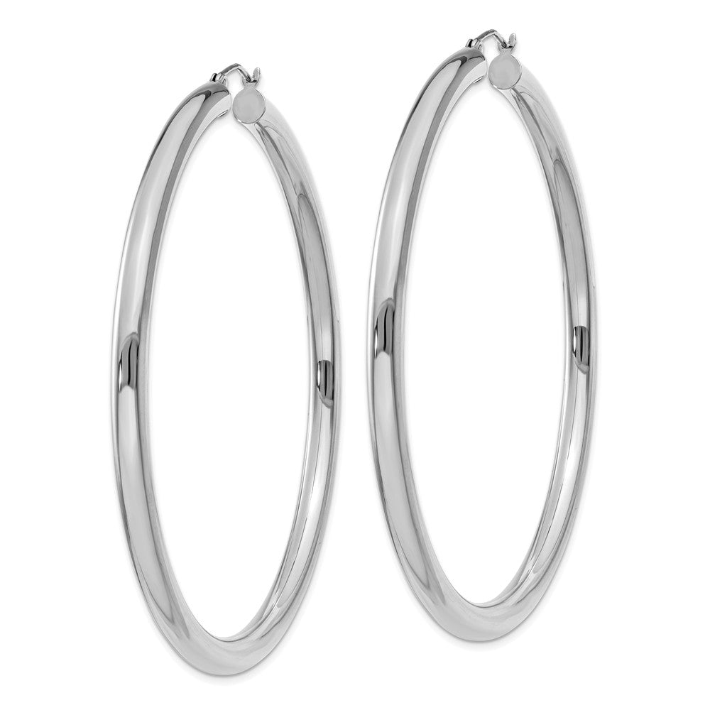 Alternate view of the 4mm, 14k White Gold Classic Round Hoop Earrings, 65mm (2 1/2 Inch) by The Black Bow Jewelry Co.