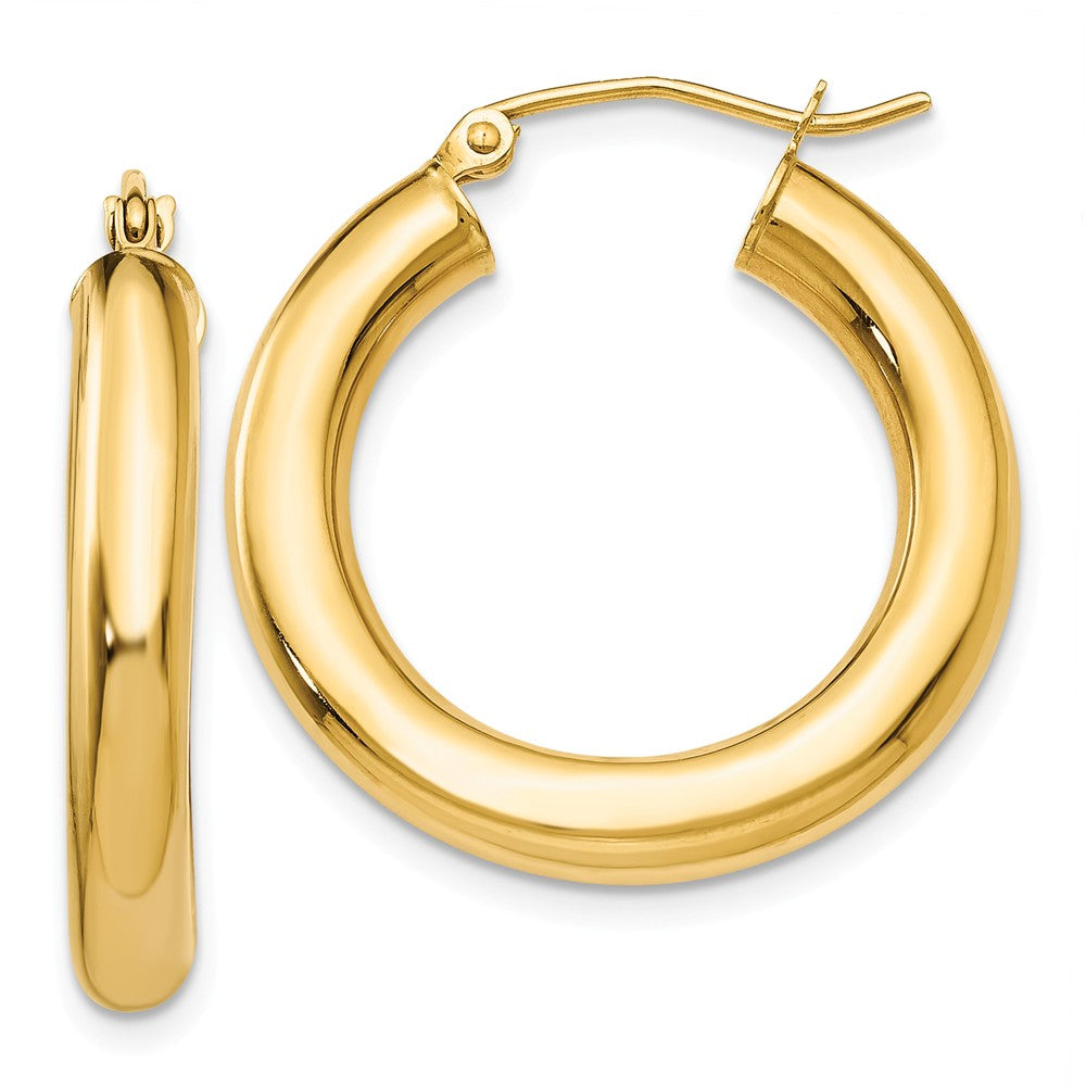 4mm, 14k Yellow Gold Classic Round Hoop Earrings, 25mm (1 Inch), Item E9404-25 by The Black Bow Jewelry Co.