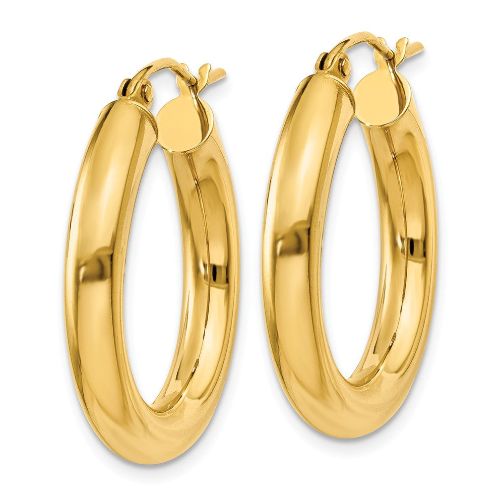 Alternate view of the 4mm, 14k Yellow Gold Classic Round Hoop Earrings, 25mm (1 Inch) by The Black Bow Jewelry Co.