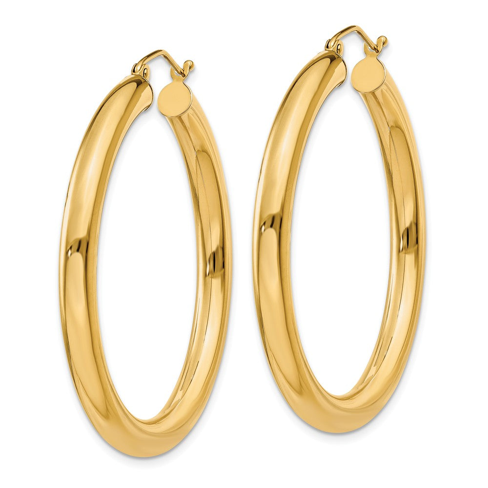 Alternate view of the 4mm, 14k Yellow Gold Classic Round Hoop Earrings, 40mm (1 1/2 Inch) by The Black Bow Jewelry Co.