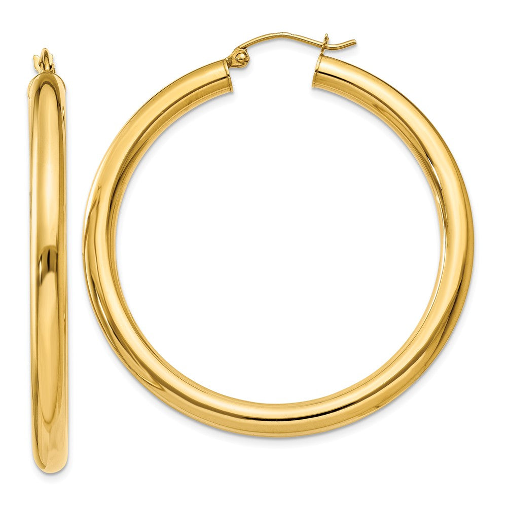 4mm, 14k Yellow Gold Classic Round Hoop Earrings, 45mm (1 3/4 Inch), Item E9405-45 by The Black Bow Jewelry Co.