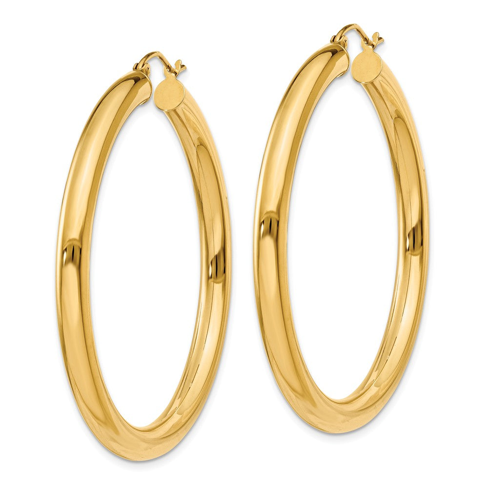 Alternate view of the 4mm, 14k Yellow Gold Classic Round Hoop Earrings, 45mm (1 3/4 Inch) by The Black Bow Jewelry Co.