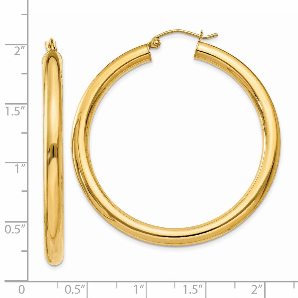 Alternate view of the 4mm, 14k Yellow Gold Classic Round Hoop Earrings, 45mm (1 3/4 Inch) by The Black Bow Jewelry Co.