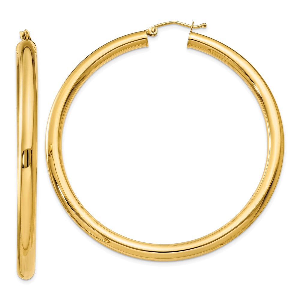 4mm, 14k Yellow Gold Classic Round Hoop Earrings, 55mm (2 1/8 Inch), Item E9405-55 by The Black Bow Jewelry Co.