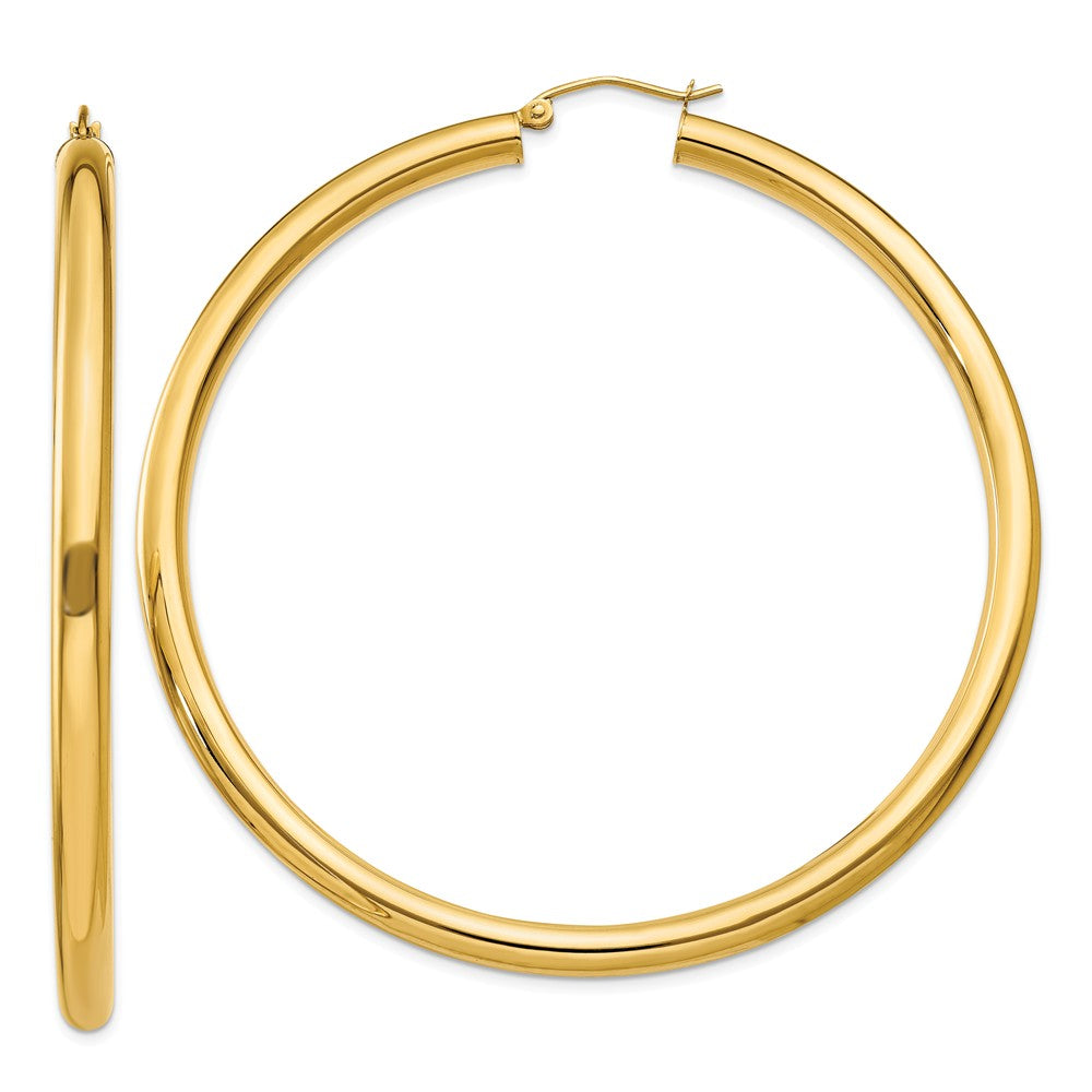 4mm, 14k Yellow Gold Classic Round Hoop Earrings, 65mm (2 1/2 Inch), Item E9405-65 by The Black Bow Jewelry Co.