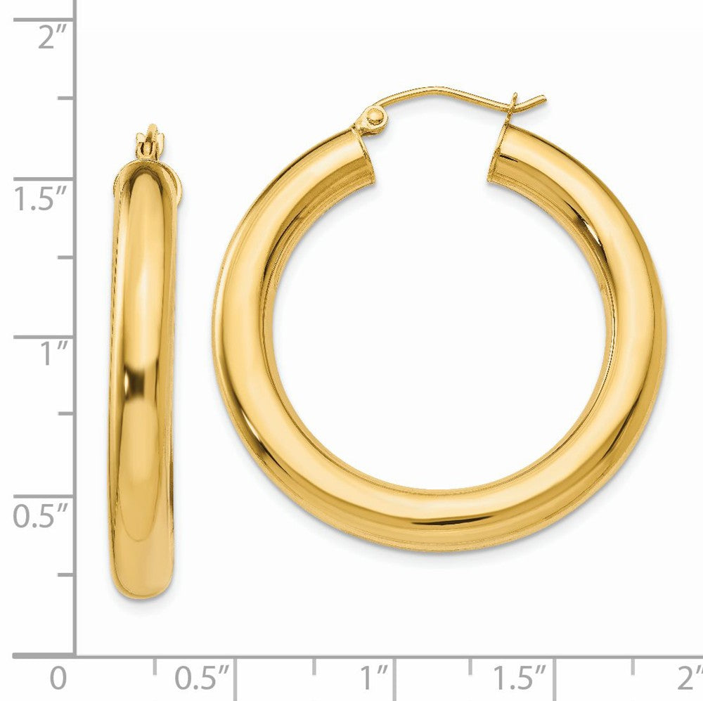Alternate view of the 5mm, 14k Yellow Gold Classic Round Hoop Earrings, 35mm (1 3/8 Inch) by The Black Bow Jewelry Co.