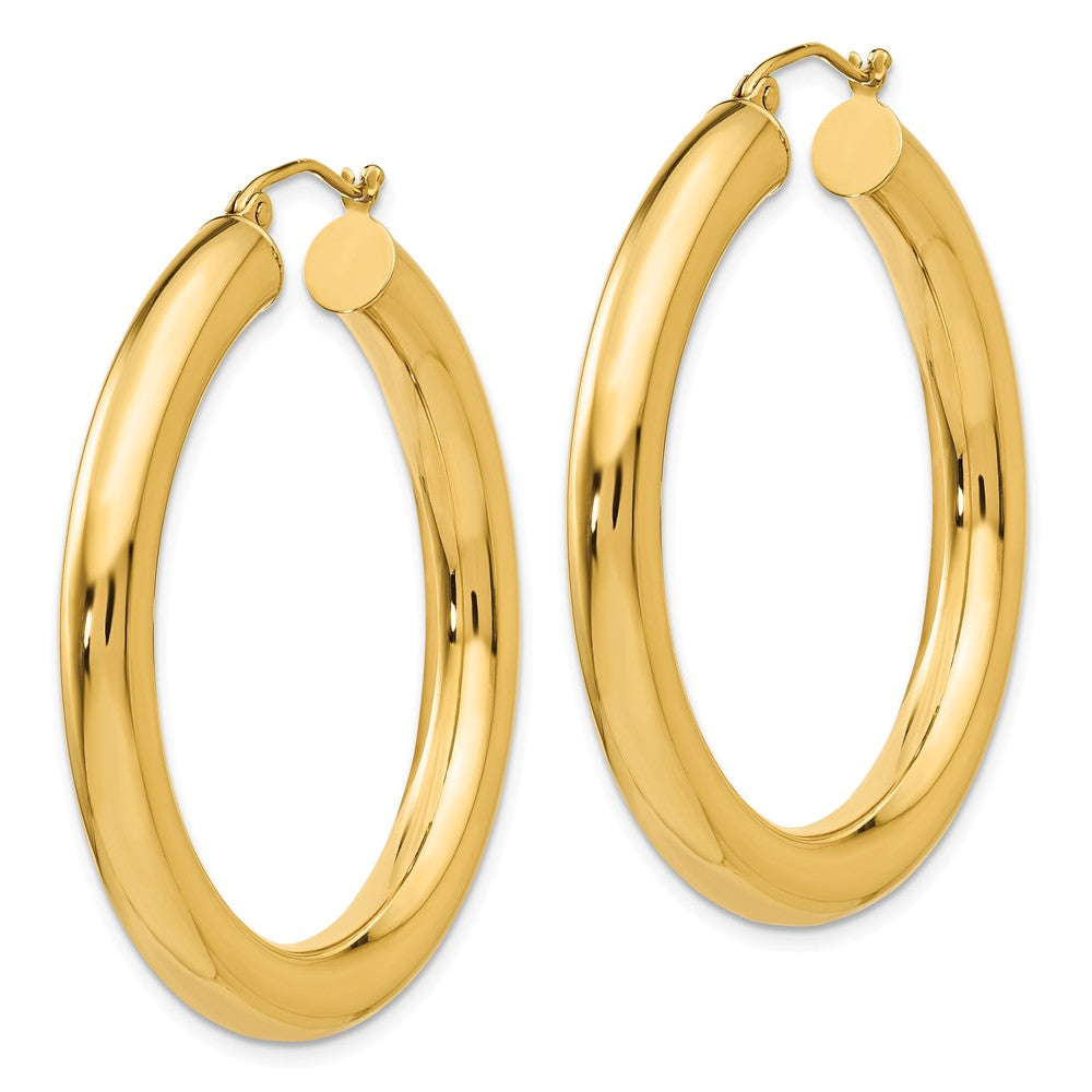 Alternate view of the 5mm, 14k Yellow Gold Classic Round Hoop Earrings, 40mm (1 1/2 Inch) by The Black Bow Jewelry Co.