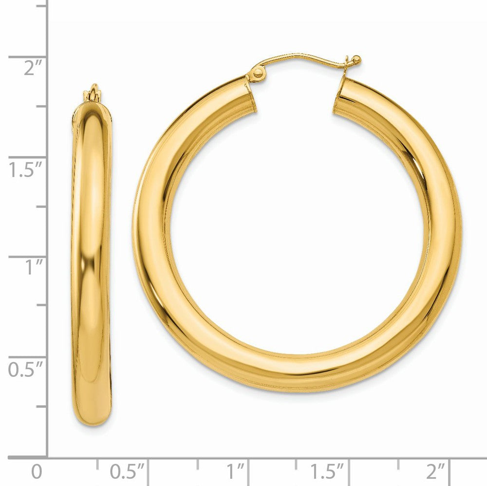 Alternate view of the 5mm, 14k Yellow Gold Classic Round Hoop Earrings, 40mm (1 1/2 Inch) by The Black Bow Jewelry Co.