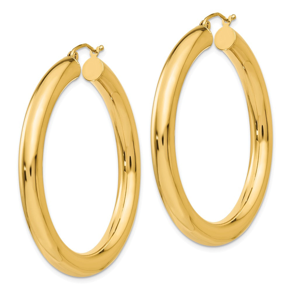 Alternate view of the 5mm, 14k Yellow Gold Classic Round Hoop Earrings, 45mm (1 3/4 Inch) by The Black Bow Jewelry Co.