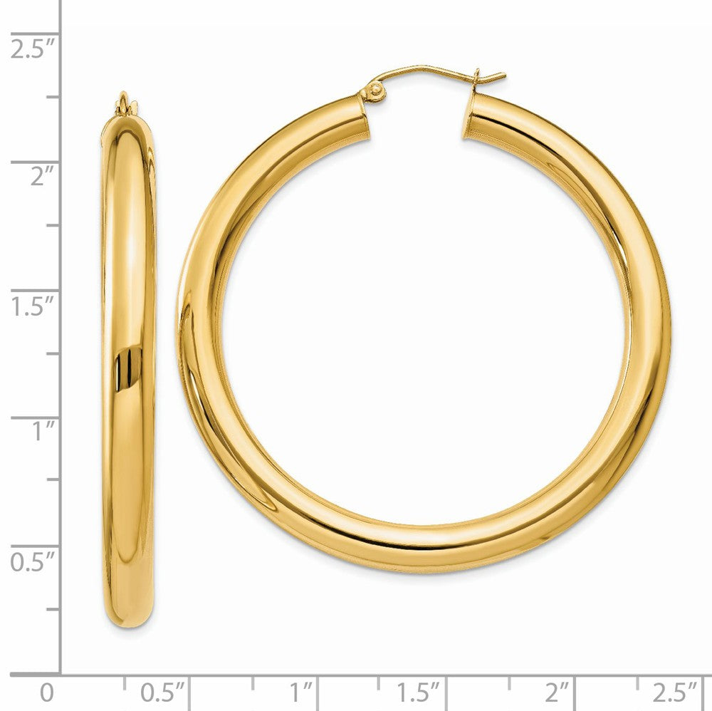 Alternate view of the 5mm, 14k Yellow Gold Classic Round Hoop Earrings, 50mm (1 7/8 Inch) by The Black Bow Jewelry Co.