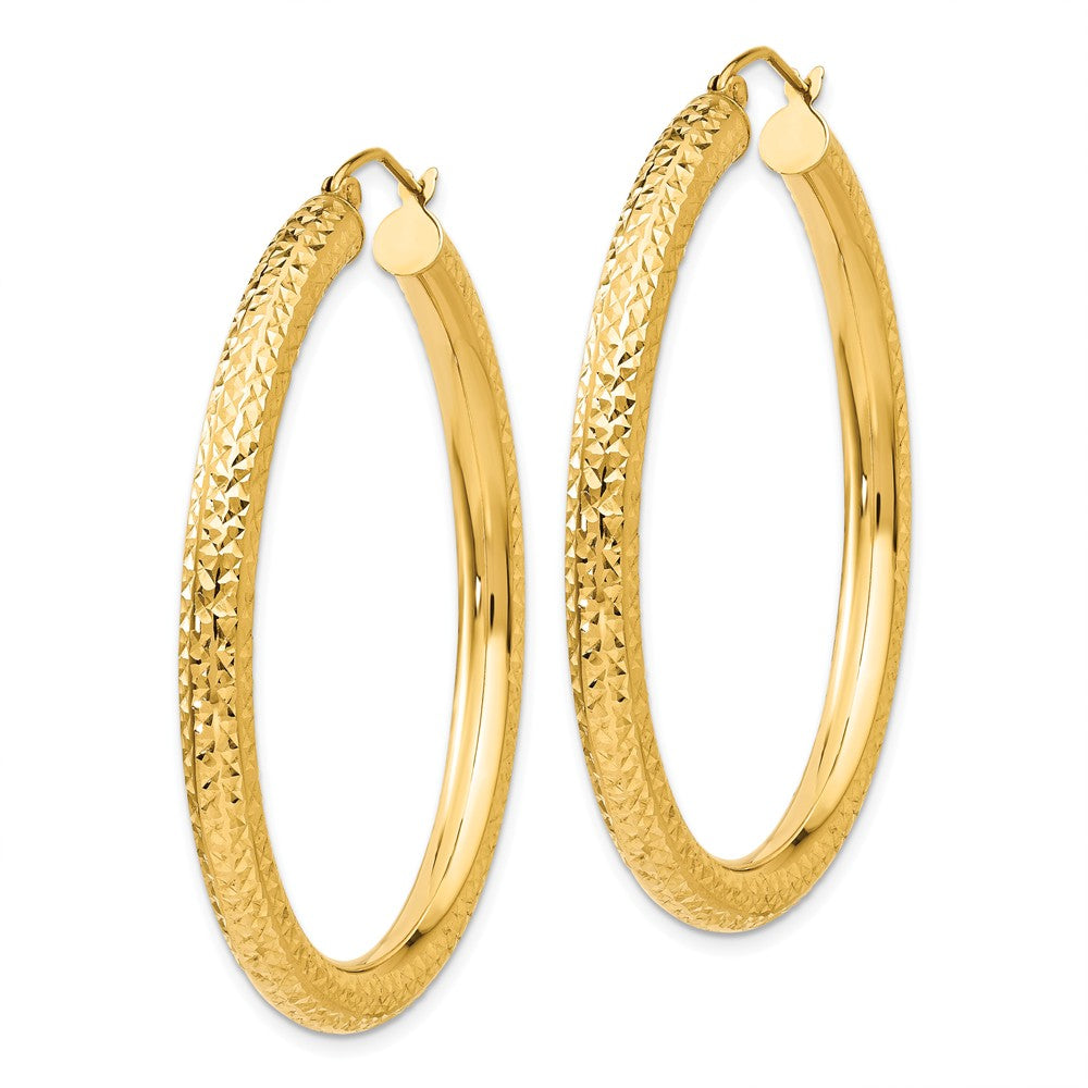 Alternate view of the 4mm, 14k Yellow Gold Diamond-cut Hoops, 45mm (1 3/4 Inch) by The Black Bow Jewelry Co.