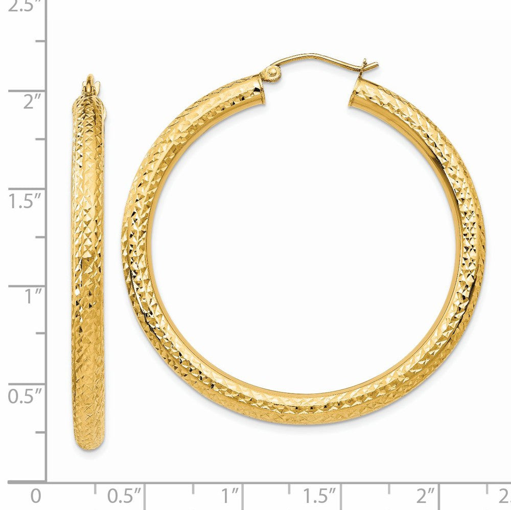 Alternate view of the 4mm, 14k Yellow Gold Diamond-cut Hoops, 45mm (1 3/4 Inch) by The Black Bow Jewelry Co.